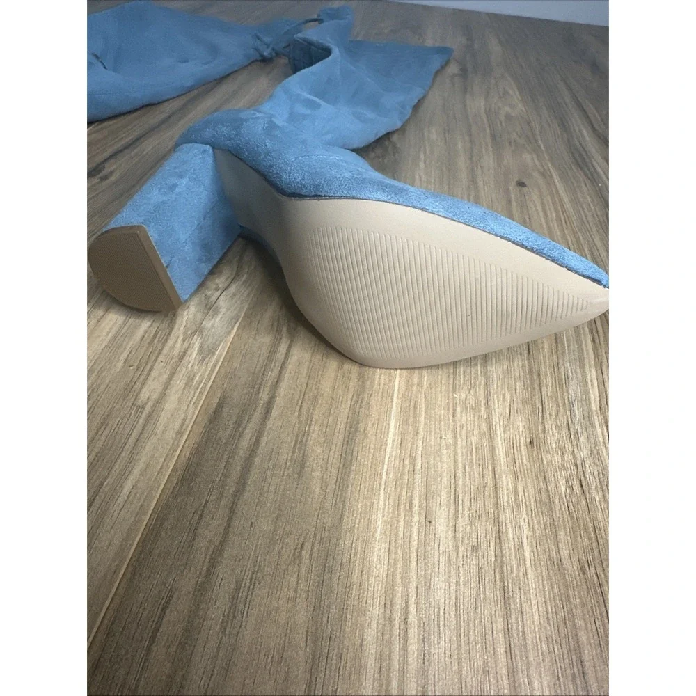 Shoedazzle Women Over Knee‎ Heel Boots Size 8.5 Evanna Blue Stretchy